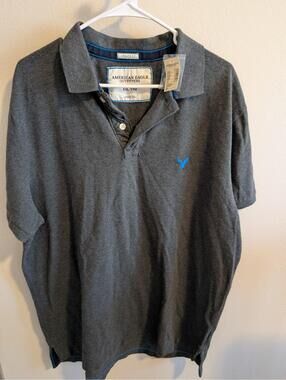 Y2K Men's 07 American Eagle XXL Grey Polo T-Shirt Short Sleeve Athletic Fit NEW